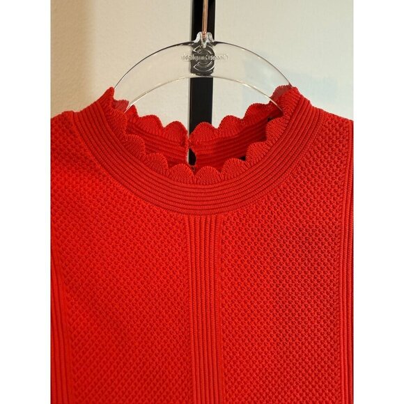The Kooples Open Mesh Knit‎ Red Orange Maxi Dress Scalloped Keyhole Back S - Picture 12 of 14